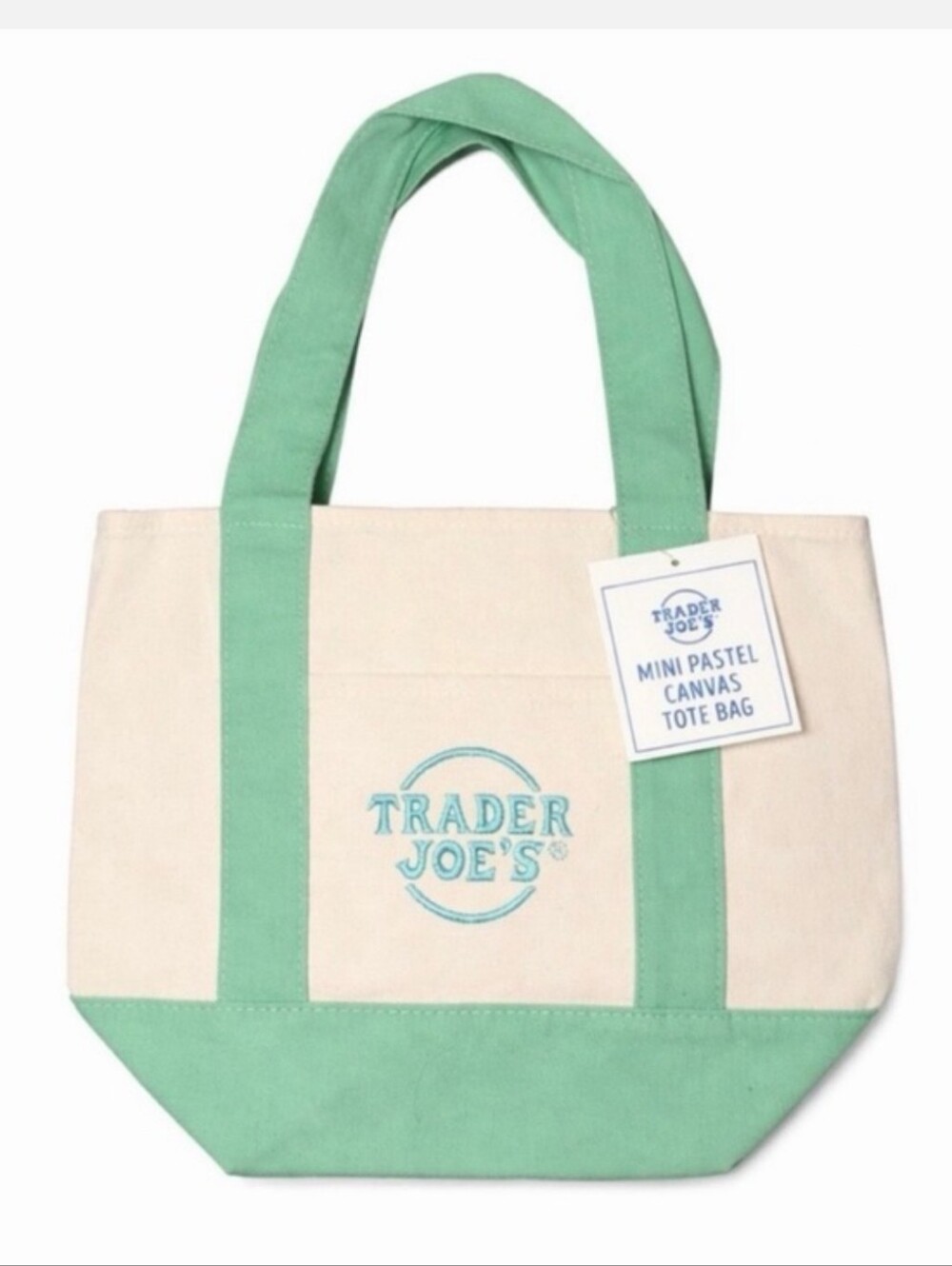 ☀️ NWT ☀️ Trader Joe's TURQUOISE Blue and Cream Canvas Bag ☀️
